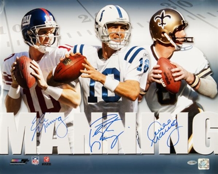 Peyton, Eli and Archie Manning Signed 16” x 20” Color Photo Collage (Steiner)